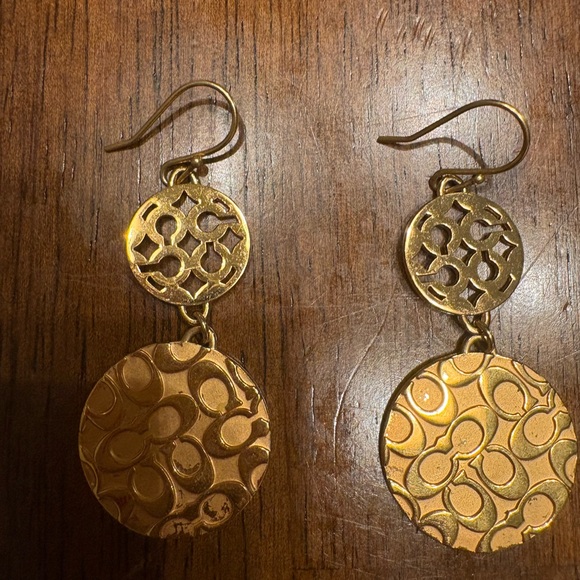 Coach Gold Dangle Logo Earrings - Picture 1 of 3
